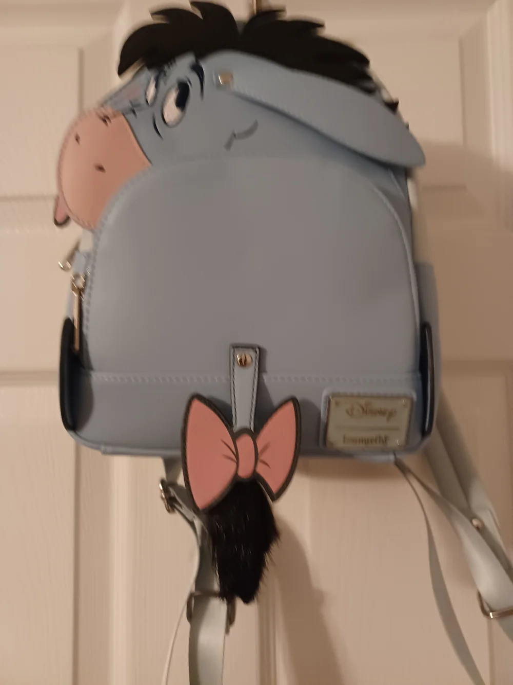 Loungefly Eeyore Character Mini Backpack in Light Blue with Pink Bow Charm - Picture 1 of 6